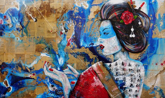 Suisei 200cm x 120cm Geisha Book Page Abstract Realism Art