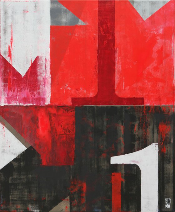 Abstract Painting - Vintage Typopop in Red - 90x110cm - Ronald Hunter - 16M