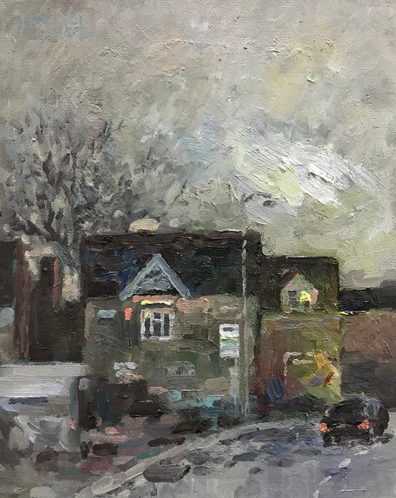 Original Oil Painting Wall Art Signed unframed Hand Made Jixiang Dong Canvas 25cm × 20cm landscape house on Cowley Road Small Impressionism Impasto