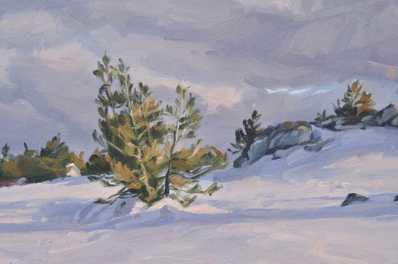 Mount Mézenc in snow, evening clouds