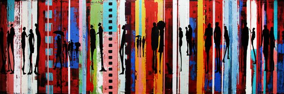 CITY LIGHTS - ABSTRACT PAINTING * 180 x 60 CMS * PEOPLE * STREET LIFE *