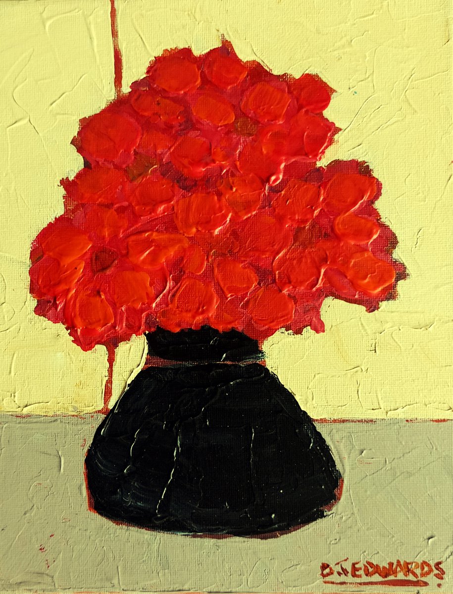 Impressionistic Botanical Acrylic Painting By David J Edwards, 8 X 10, Small Red Group, Original Artwork