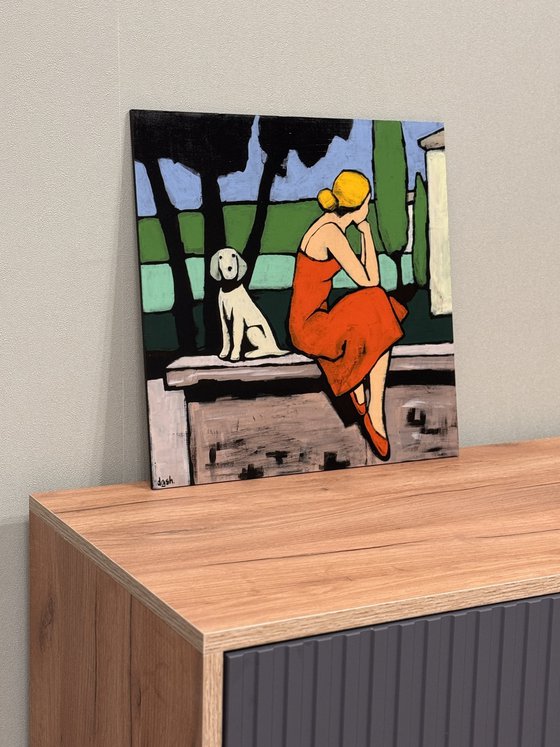 "Waiting Together"  Original painting 16x16in