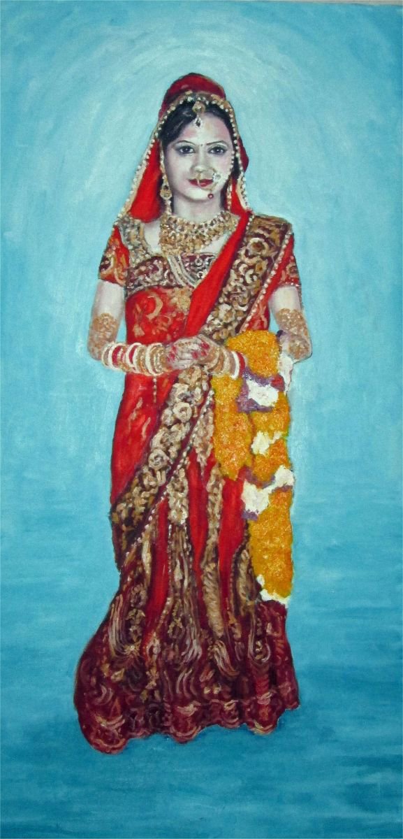 Photorealistic Oil Painting , Varsha In Hindu Wedding Costume By Colin Ross Jack, 20 X 39, Artwork For Sale On Artfinder