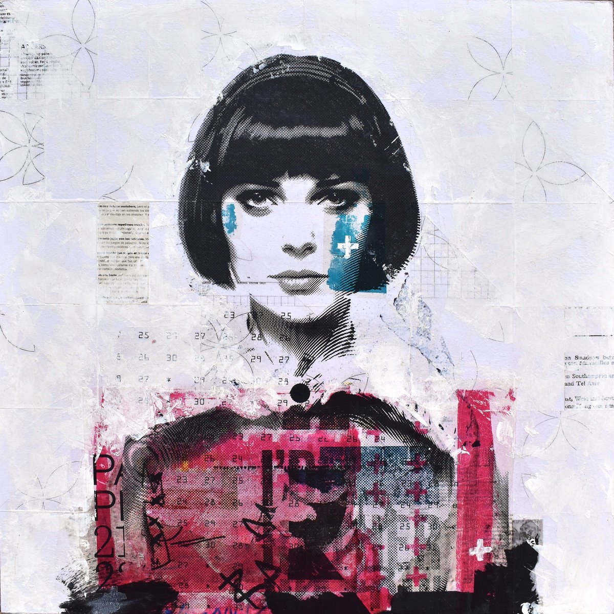 Urban And Pop Portrait Collage By Manel Villalonga, 24 X 24", 248 Fuchsia Portrait, Original Artwork