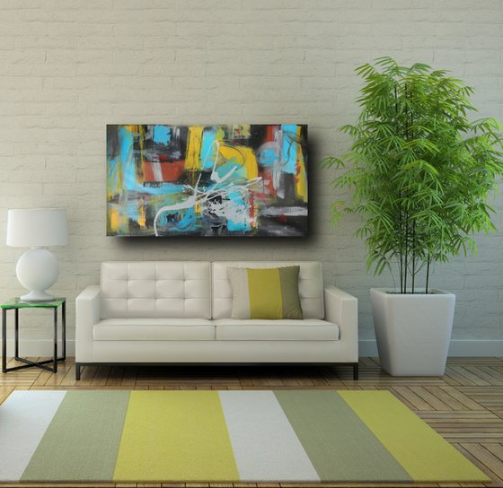 large abstract painting size- 150x80 cm (59,3"x31,50x1,6") title c511