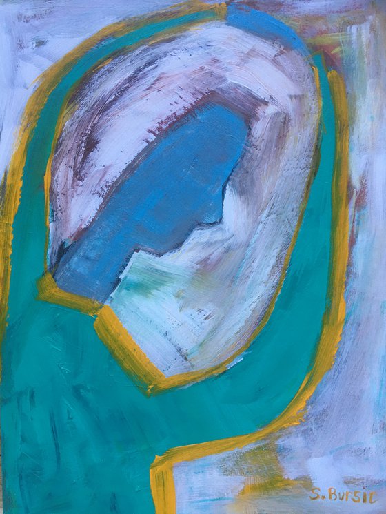 Abstract Figurative Blue White Yellow Modern Art