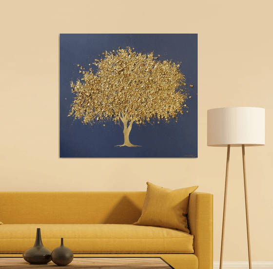 35.5” Blooming golden tree / ”Tree of Life” Large Mixed Media Painting