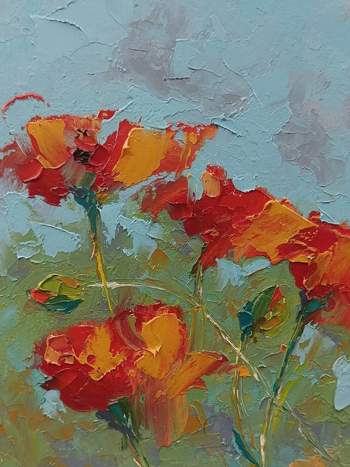 Small oil painting with poppy flowers. by Marinko Šaric