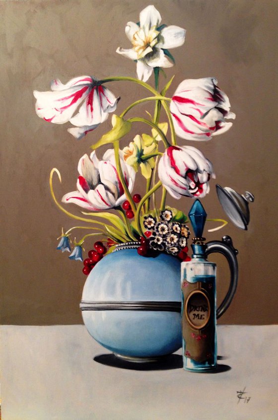 Still life with shrink potion- Original oil on wood- 40 x 60 cm (16' x 24')