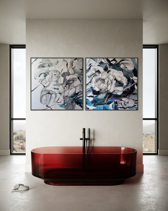 Blue Heart Bloom. Diptych