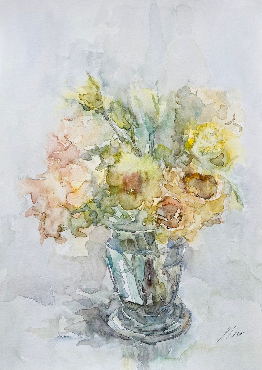 Impressionistic Botanical Watercolour By Elena Klyan, 12 X 16, Roses 2024, Original Artwork