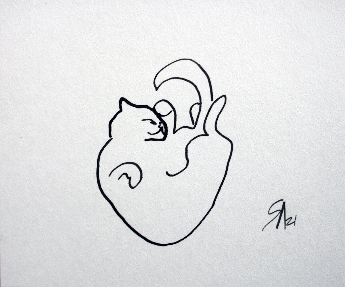 Animal Ink Drawing By Salana Art / Svetlana Samovarova, 6 X 5", Cat Portrait V, Original Artwork