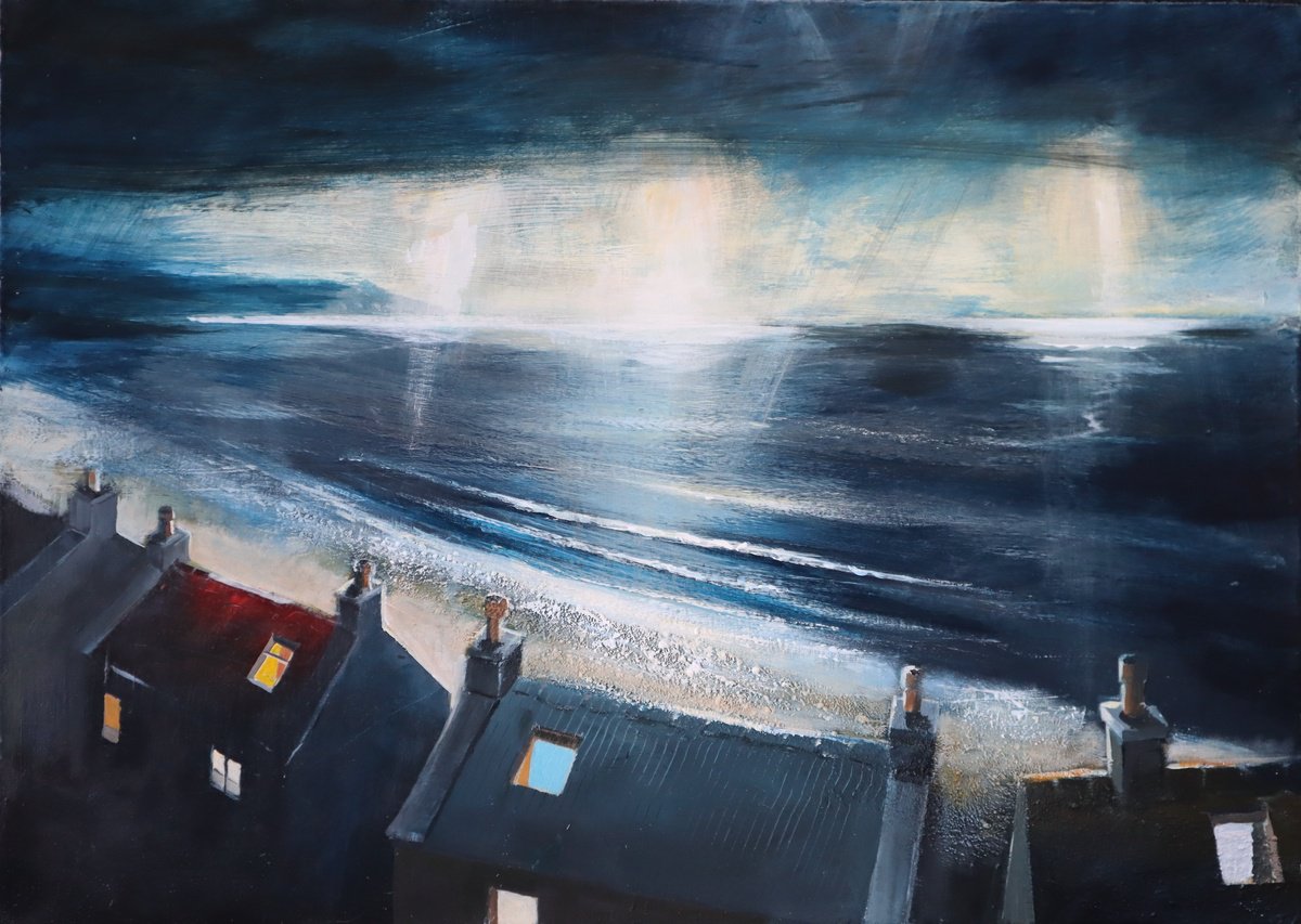 Impressionistic Landscape Acrylic Painting By Ian Macphie, 28 X 20, Roofs At Skye, Original Artwork