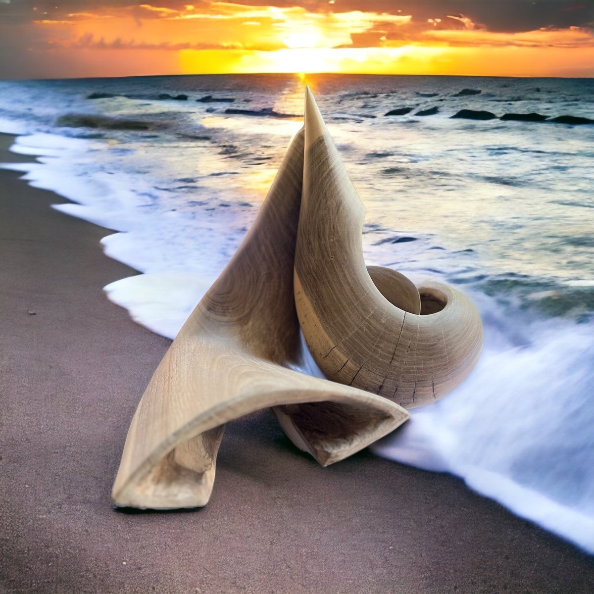 Organic Abstract Wood Sculpture By Roland Kopfer, 16 X 9", Aesthetics Meets Harmony, Original Artwork