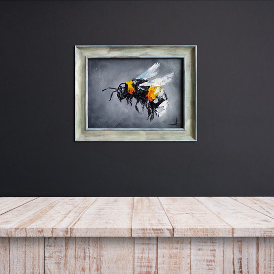 Little life - insects, oil painting, bumblebee, bumblebee oil, painting, gift, gift idea