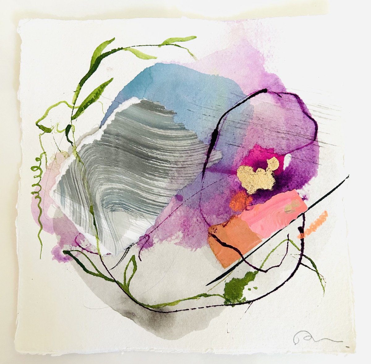 Abstract Collage By Ryoko Minamitani, 8 X 8", Magical Plants Series Mini 1, Original Artwork