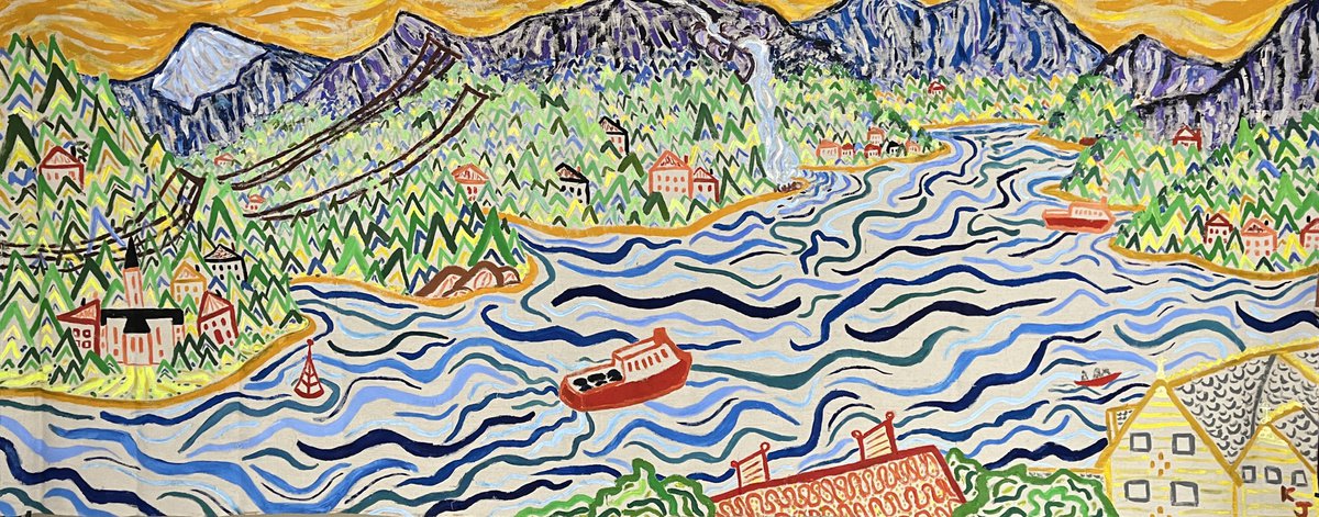 Expressive Landscape Acrylic Painting By Katie Jurkiewicz, 116 X 47", Balestrand, Norway, Original Artwork