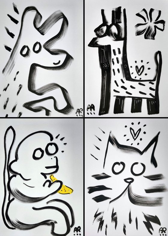 4 DRAWINGS B&amp;W