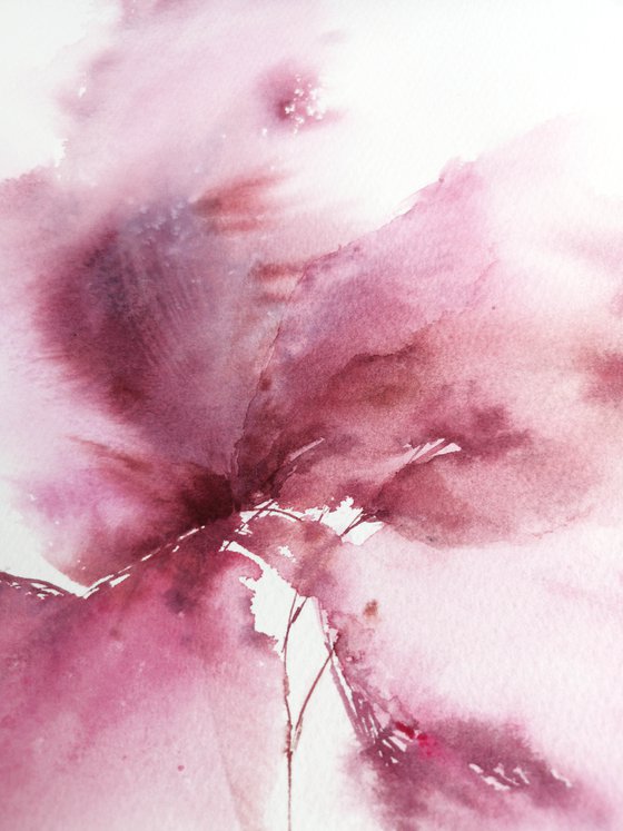 Pink watercolor floral paintings set