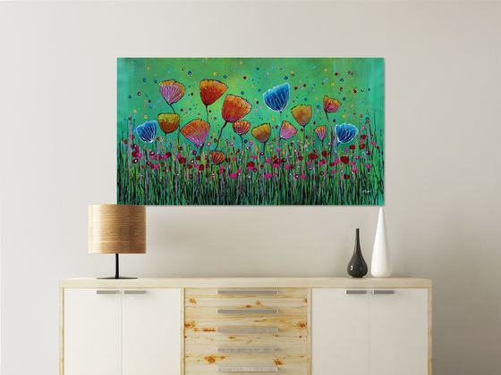 Young Folks #7 - Large original abstract floral painting