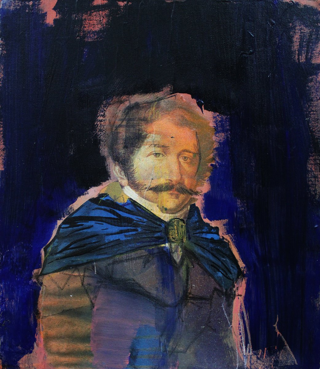 Expressive Portrait Acrylic Painting By Milos Hronec, 14 X 16", Cross-Section Through Time, Original Artwork