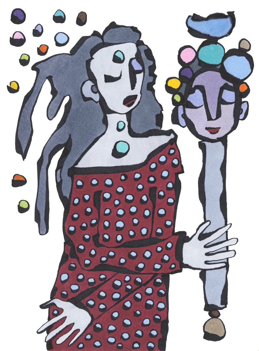 Portrait Ink Drawing By Sofi Ginger, 8 X 11", Conversation With Oneself, Original Artwork