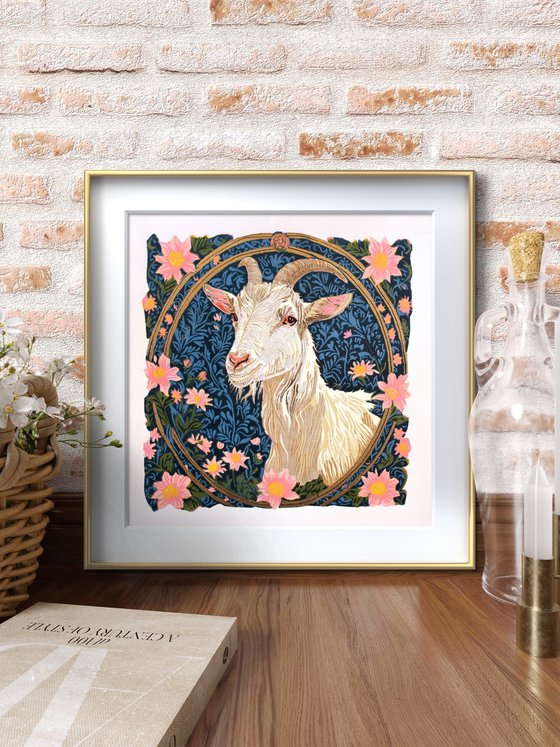 Goat – reduction linocut print
