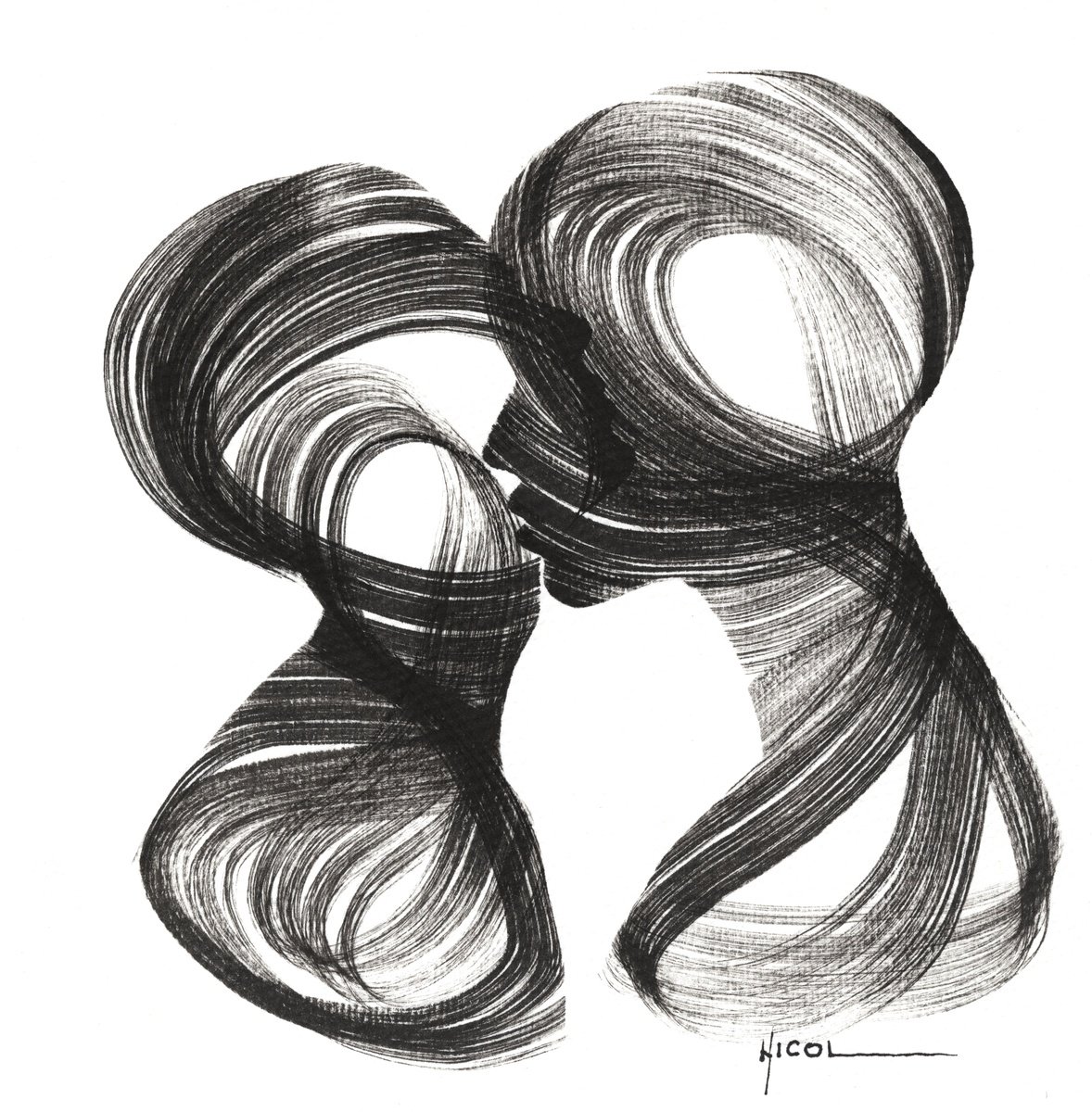 Expressive Ink Drawing , Gravity Of Two By Nicol Vacaru, 8 X 8, Artwork For Sale On Artfinder