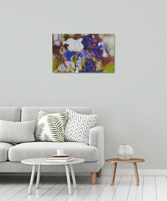 White Purple Irises Painting