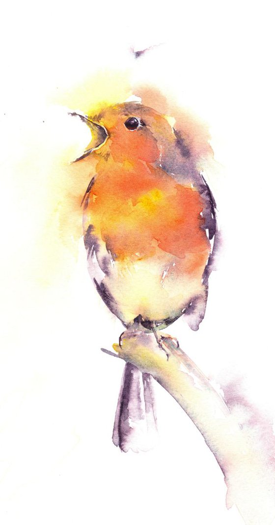 Singing Robin - Watercolour Painting