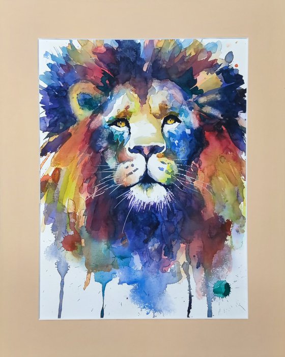 Lion Watercolor Portrait