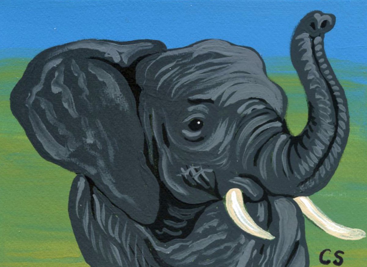 ACEO ATC Original Miniature Painting Elephant Wildlife Art-Carla Smale by carla smale