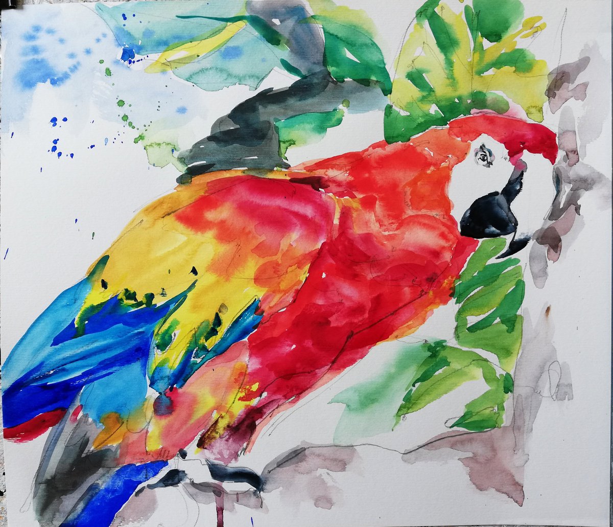 Impressionistic Animal Watercolour By Jelena Djokic, 13 X 12, Tropical Forest, Original Artwork