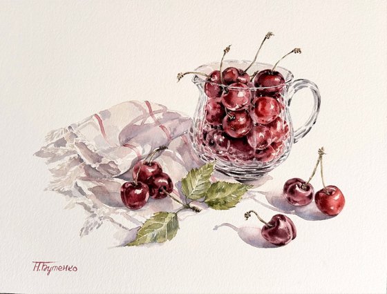 Ruby summer. Cherry still life