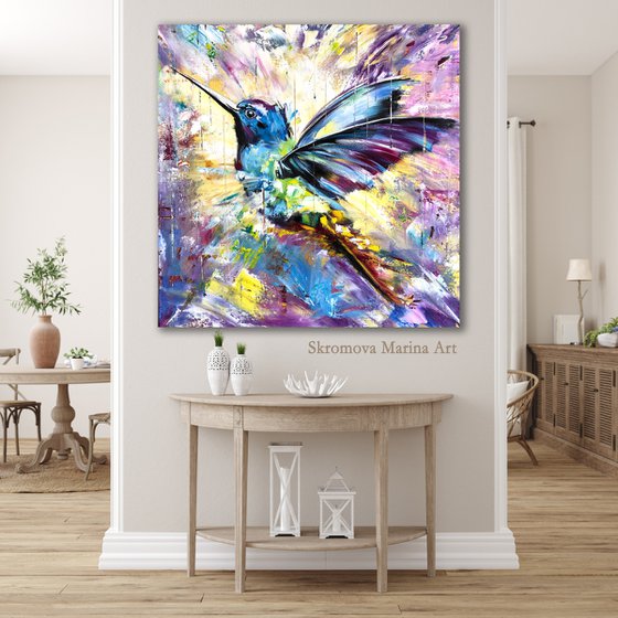 ENERGY OF LIFE -  Hummingbird. Exotic bird. Fabulous bird. Abstract bird. Bird paradise. Colorful. Multi-colored. Positive. Rainbow.