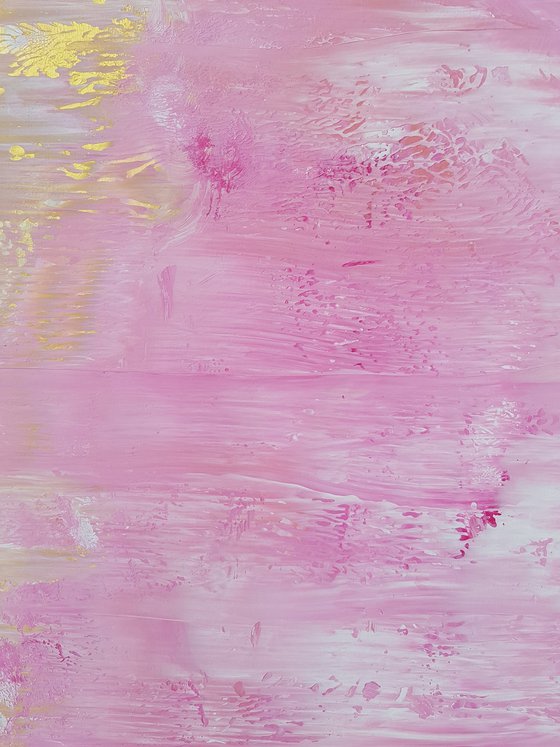 Raspberry rain - golden and pink abstract