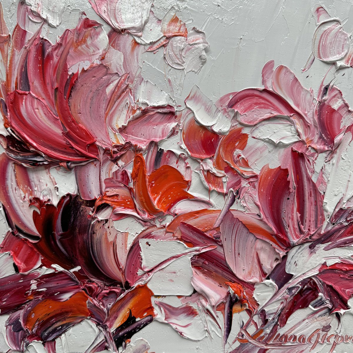Impressionistic Botanical Oil Painting By Liliana Gigovic, 12 X 12", Magnolia No 25, Original Artwork
