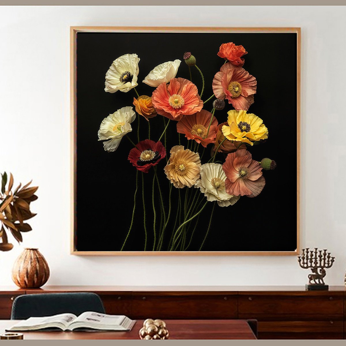 Photorealistic Botanical Photograph By Michael Filonow, 32 X 32", Poppies 22, Original Artwork