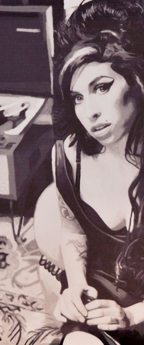 Amy Winehouse Original Framed Ink On Canvas Portrait by artbyhew