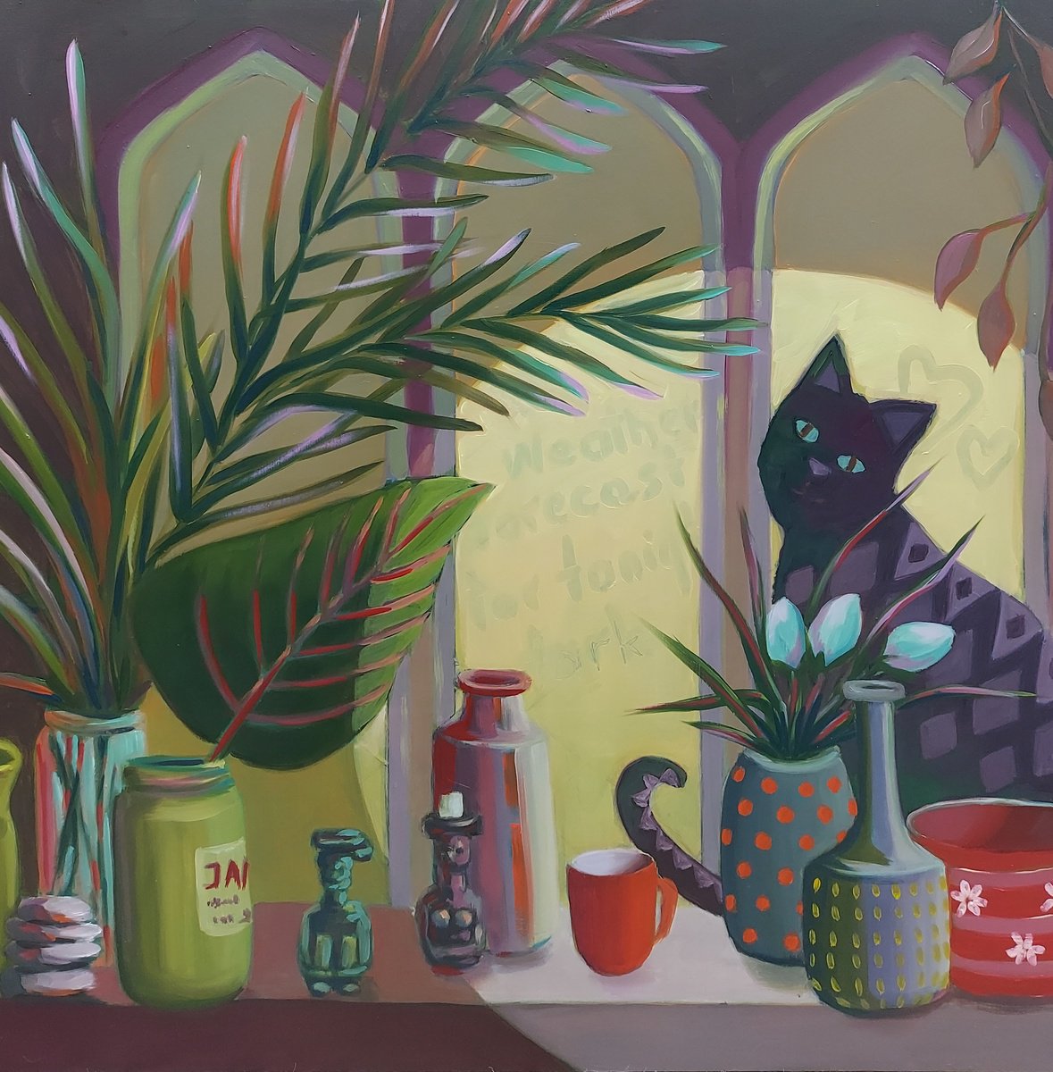 Impressionistic Animal Oil Painting By Gitti Gv, 20 X 20, In The Moonlight, Original Artwork