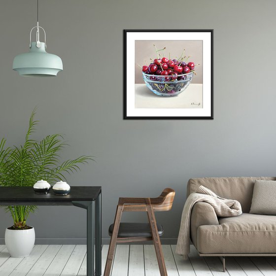 Cherries in a Glass Bowl