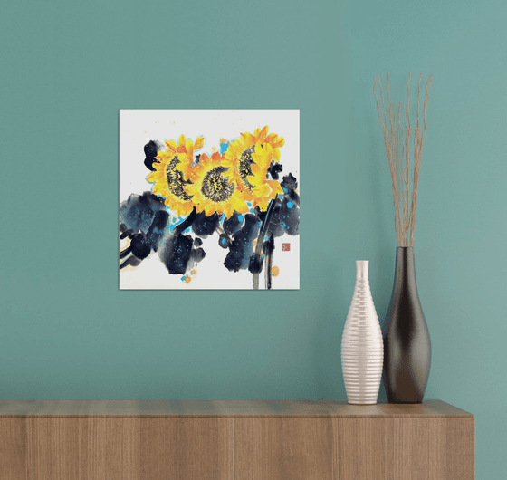 Sunny sunflowers - Oriental Chinese Ink Painting