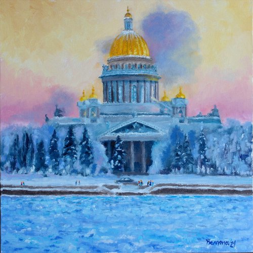 St. Petersburg, Winter Evening St.Isaac's Cathedral by Juri Semjonov