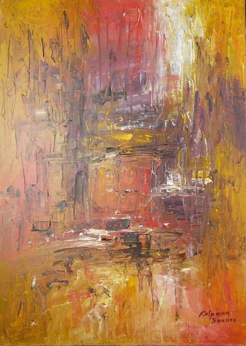 Organic Abstract Oil Painting By Kalpana Soanes, 20 X 28", Memory Lane Ix, Original Artwork