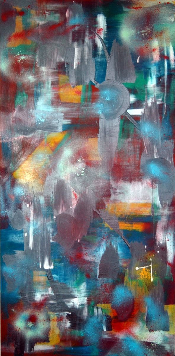 Abstract Acrylic Painting By Cb., 24 X 48, Abstract On Mdf 42, Original Artwork