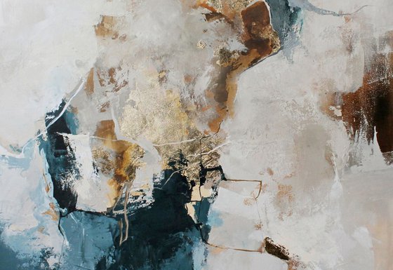"Avalanche 3" Blue gold abstract wall art