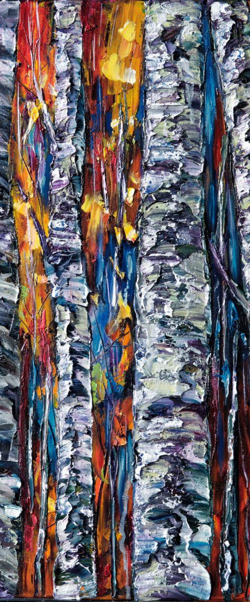 "Autumn Birches" — (PALETTE KNIFE) by Lena Owens at OLena Art