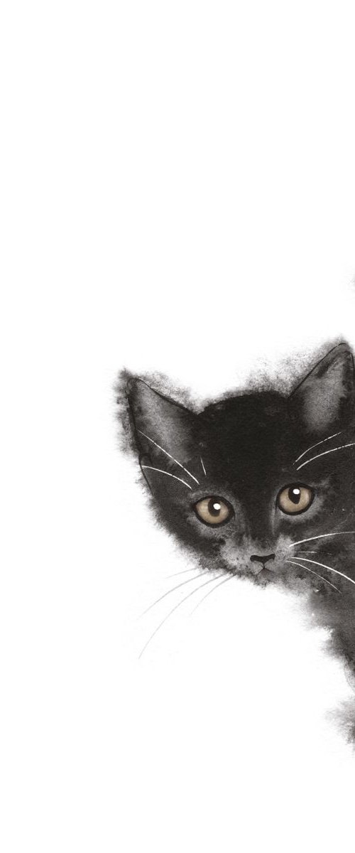 Touching Kitten by Olga Beliaeva Watercolour
