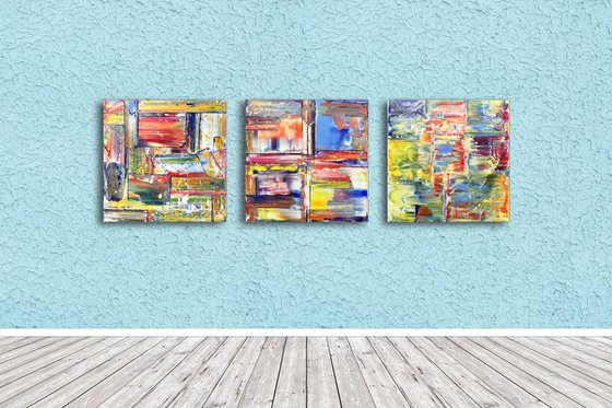 "Three's A Crowd" - FREE USA SHIPPING - Original Large PMS Abstract Triptych Oil Paintings On Canvas - 60" x 20"